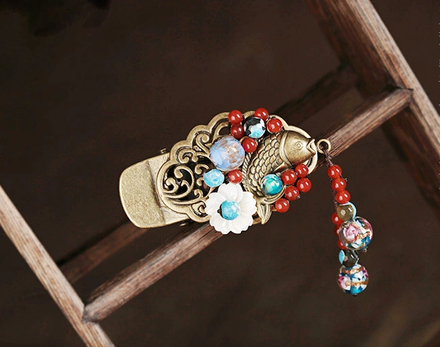 一尾游魚發(fā)夾，復(fù)古風(fēng)鴨嘴夾頭飾