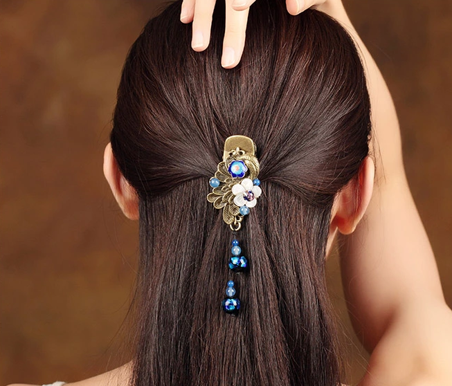 福連文苑古典孔雀發(fā)夾復(fù)古鴨嘴夾頭飾