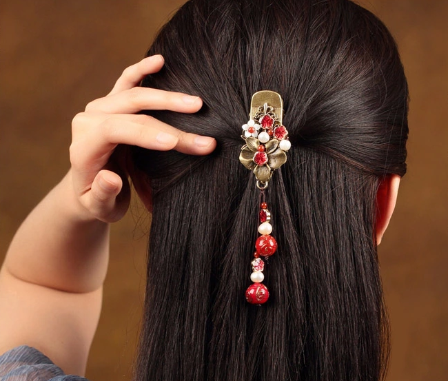 古典福連文苑發(fā)夾琉璃吊墜頭飾