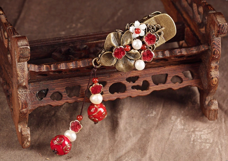 古典福連文苑發(fā)夾琉璃吊墜頭飾