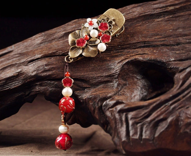 古典福連文苑發(fā)夾琉璃吊墜頭飾