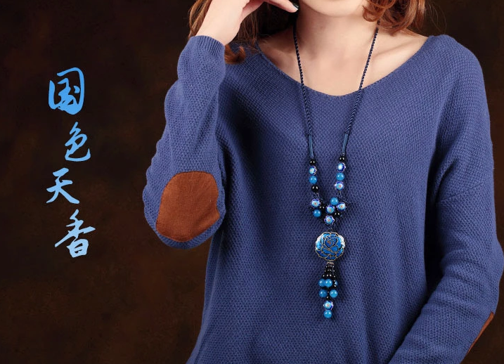 國(guó)色天香牡丹花吊墜復(fù)古風(fēng)項(xiàng)鏈毛衣鏈