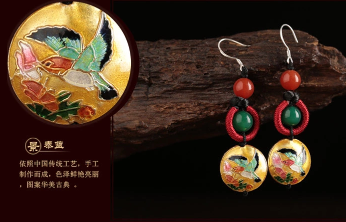 瑪瑙景泰藍小鳥耳環(huán)首飾