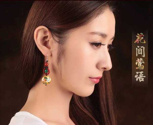 瑪瑙景泰藍小鳥耳環(huán)首飾