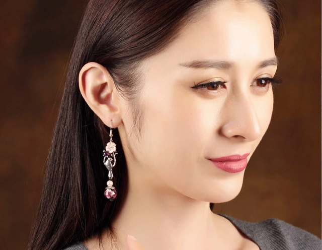 鵲嬈古風貝殼花珍珠耳墜復(fù)古小鳥耳環(huán)首飾