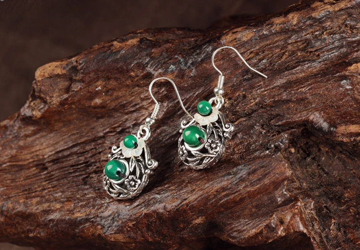 清新花朵耳墜復古福連文苑耳環(huán)首飾