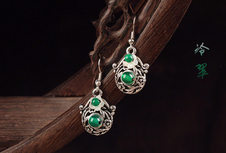 清新花朵耳墜復古福連文苑耳環(huán)首飾