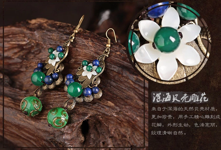 雀織錦屏復古福連文苑綠色孔雀琉璃耳環(huán)首飾