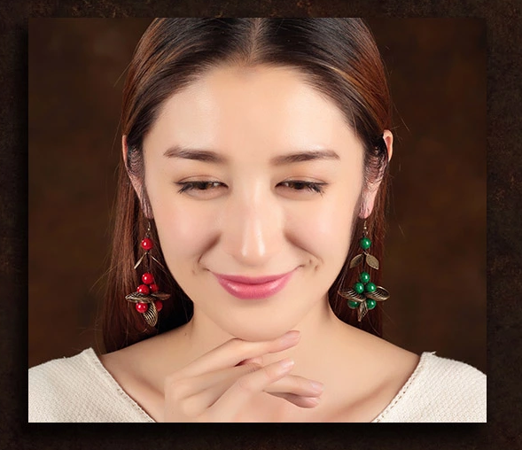 紅綠個(gè)性復(fù)古耳環(huán)手工首飾