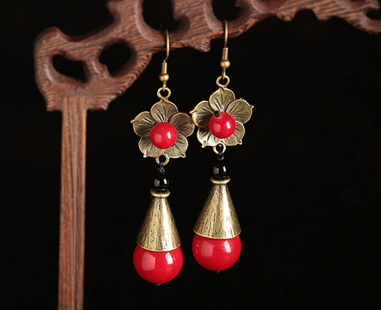 做舊古銅金屬花朵耳環(huán)福連文苑首飾