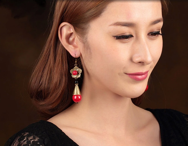 做舊古銅金屬花朵耳環(huán)福連文苑首飾