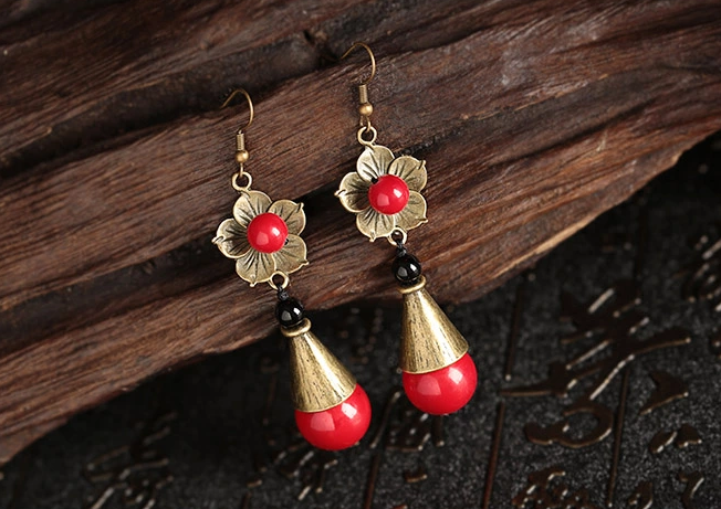 做舊古銅金屬花朵耳環(huán)福連文苑首飾