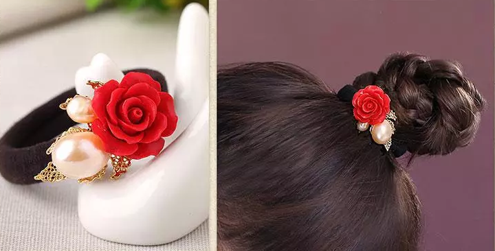 福連文苑紅色花朵頭飾小清新發(fā)圈發(fā)飾