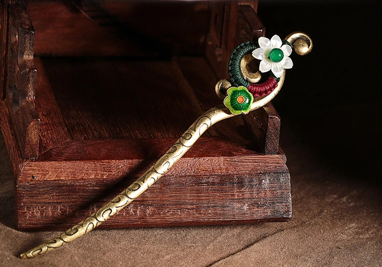 古典貝殼花朵福連文苑簪子盤發(fā)頭飾