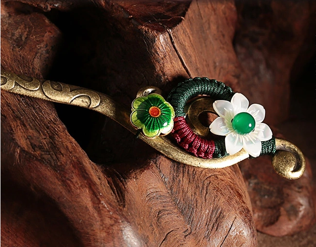 古典貝殼花朵福連文苑簪子盤發(fā)頭飾