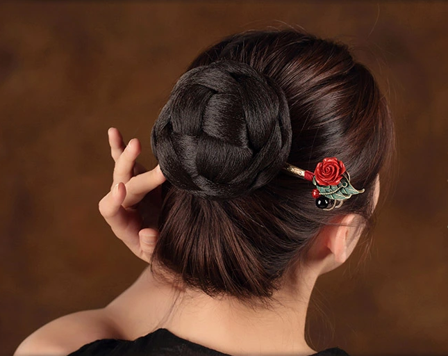 時(shí)尚手工朱砂玫瑰發(fā)簪簪子盤發(fā)頭飾
