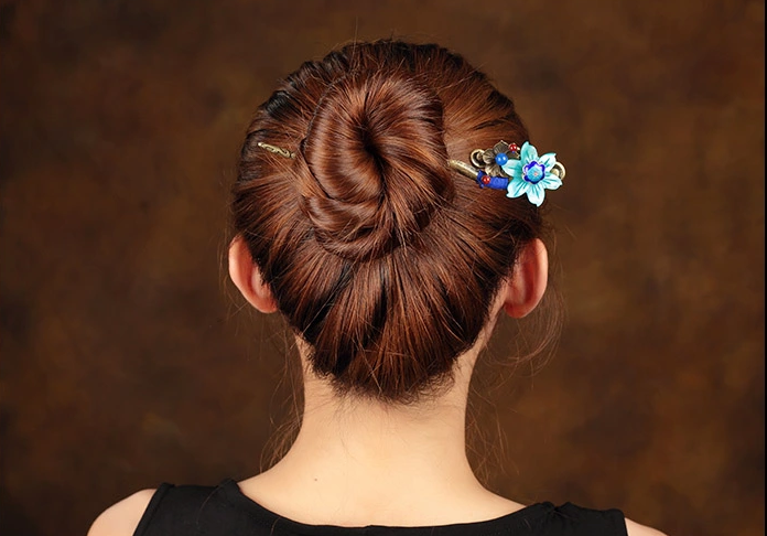 藍(lán)色貝殼花朵發(fā)飾古風(fēng)盤發(fā)簪子頭飾