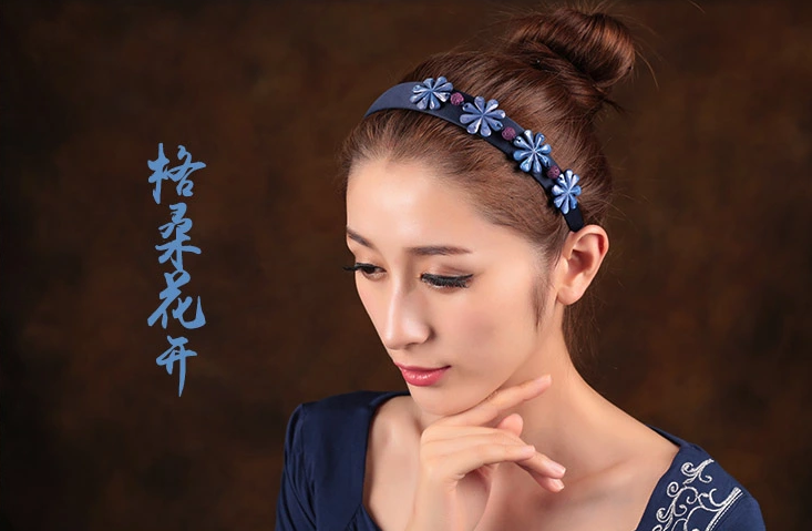 格?；ㄩ_中式發(fā)箍福連文苑藍(lán)色清新頭飾