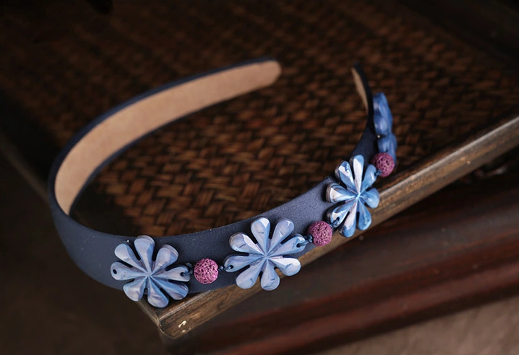 格?；ㄩ_中式發(fā)箍福連文苑藍(lán)色清新頭飾