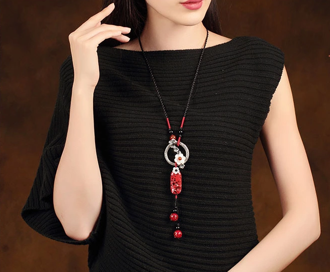 福連文苑陶瓷配飾復古毛衣鏈項鏈首飾