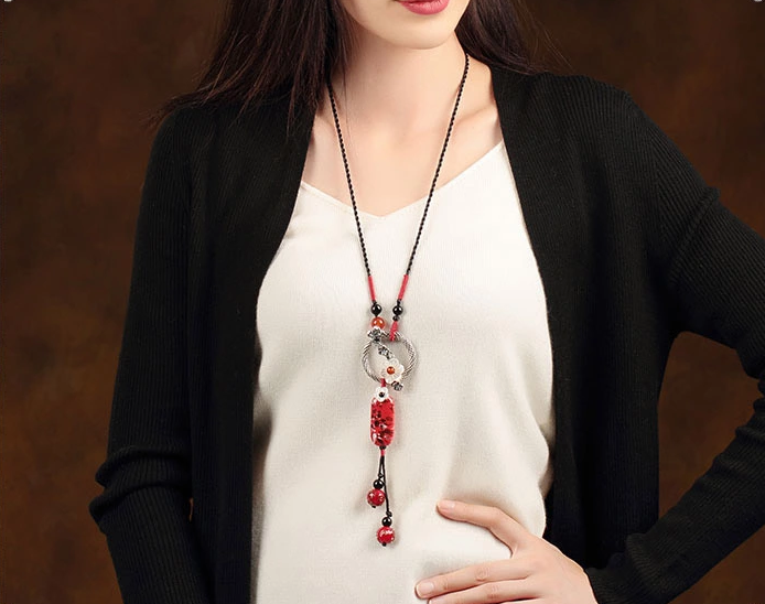 福連文苑陶瓷配飾復古毛衣鏈項鏈首飾