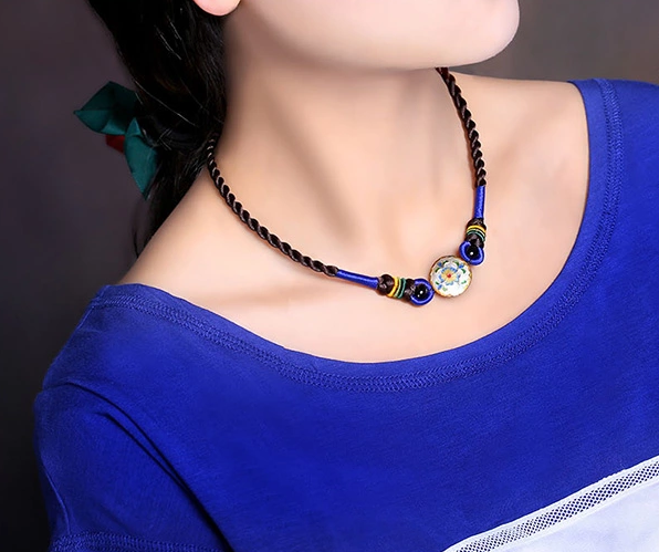 簡約景泰藍(lán)項(xiàng)鏈藍(lán)色鎖骨鏈復(fù)古首飾