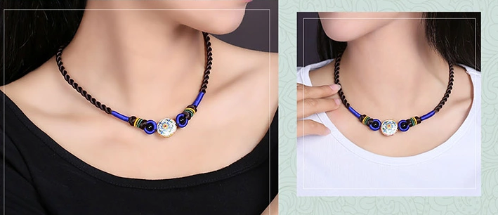 簡約景泰藍(lán)項(xiàng)鏈藍(lán)色鎖骨鏈復(fù)古首飾