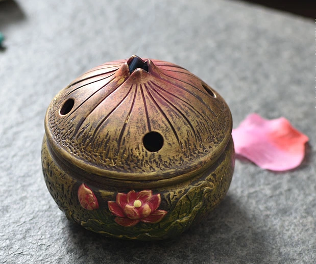 仿古蓮花檀香盤，禪意陶瓷香爐