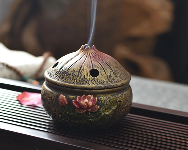 仿古蓮花檀香盤，禪意陶瓷香爐