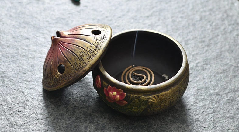 仿古蓮花檀香盤，禪意陶瓷香爐