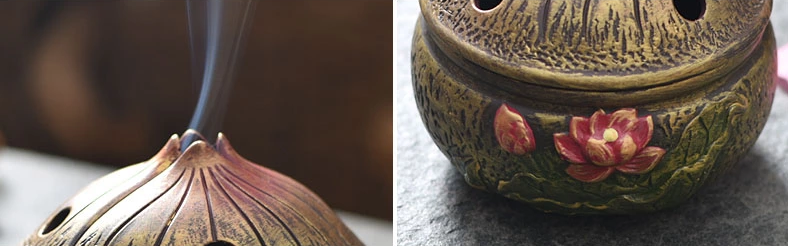 仿古蓮花檀香盤，禪意陶瓷香爐