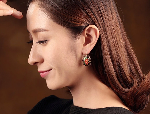 簡(jiǎn)約耳扣，復(fù)古景泰藍(lán)耳環(huán)首飾