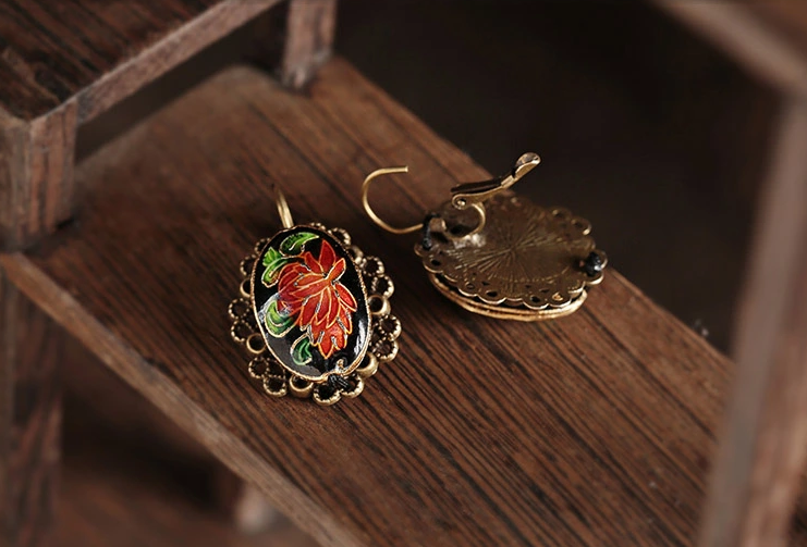 簡(jiǎn)約耳扣，復(fù)古景泰藍(lán)耳環(huán)首飾