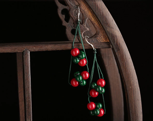 盛夏之果耳環(huán)，紅綠復(fù)古耳墜首飾