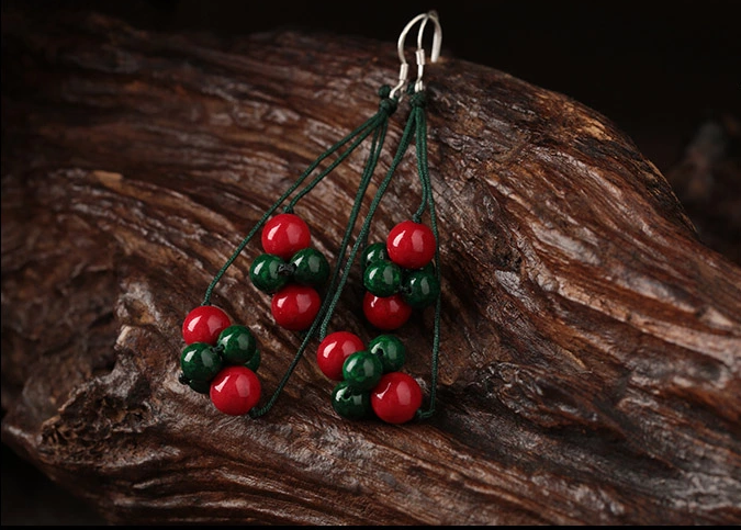 盛夏之果耳環(huán)，紅綠復(fù)古耳墜首飾