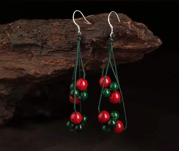 盛夏之果耳環(huán)，紅綠復(fù)古耳墜首飾