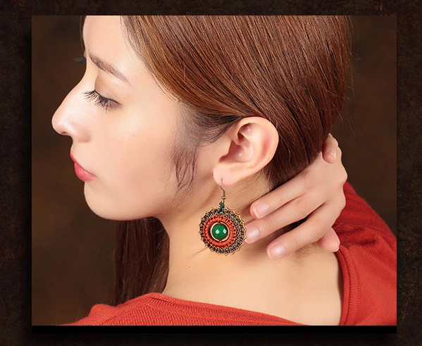 陌上楓紅耳環(huán)，復(fù)古圓圈耳墜首飾