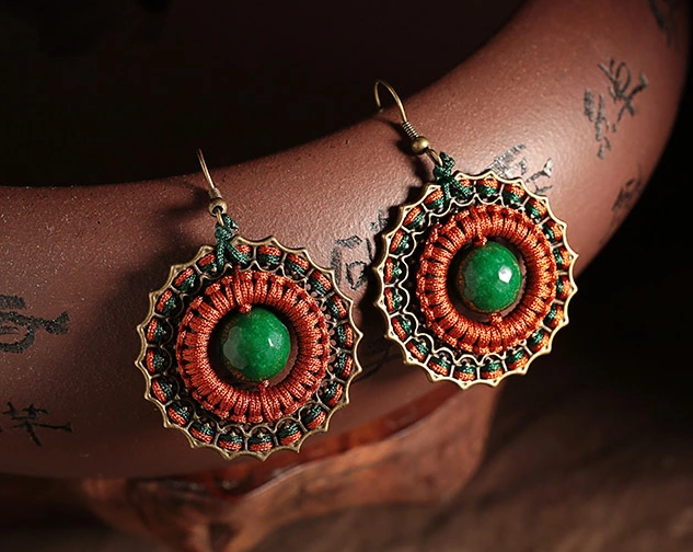 陌上楓紅耳環(huán)，復(fù)古圓圈耳墜首飾