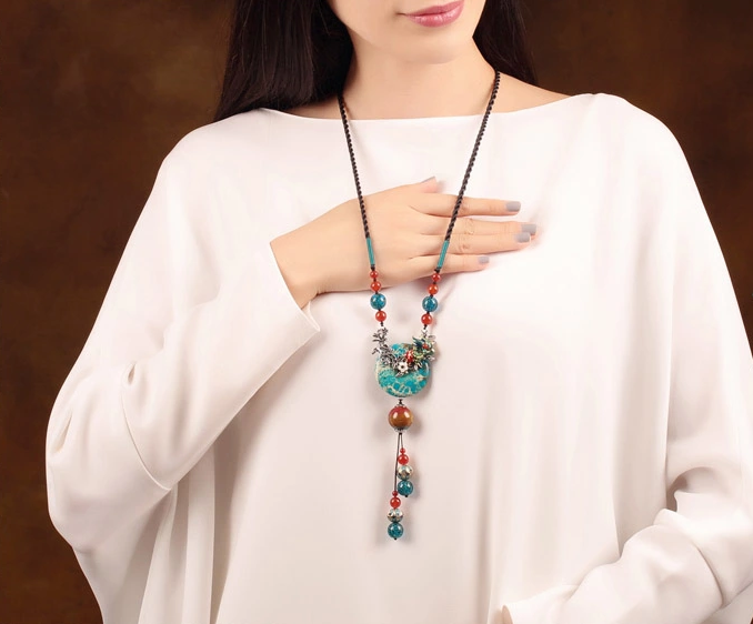 魚韻帝皇石毛衣鏈時尚大氣項鏈首飾