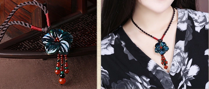 琉璃花朵吊墜時尚古風項鏈首飾