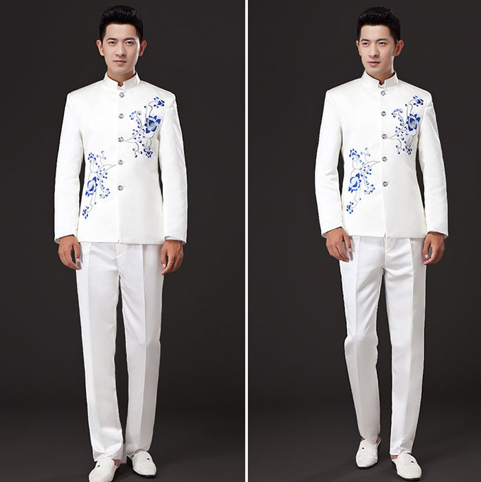 福連文苑刺繡立領(lǐng)中山裝