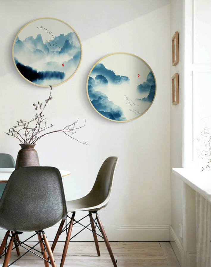 中式禪意創(chuàng)意圓形山水有情水墨裝飾畫(huà)