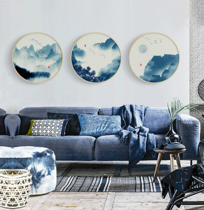 中式禪意創(chuàng)意圓形山水有情水墨裝飾畫(huà)