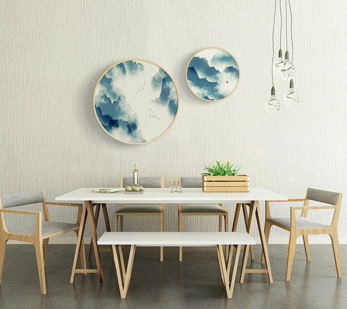 中式禪意創(chuàng)意圓形山水有情水墨裝飾畫(huà)