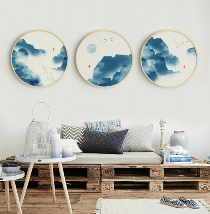 中式禪意創(chuàng)意圓形山水有情水墨裝飾畫(huà)