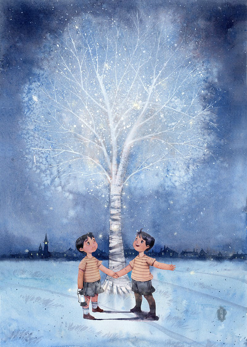 清新唯美手繪水彩插畫