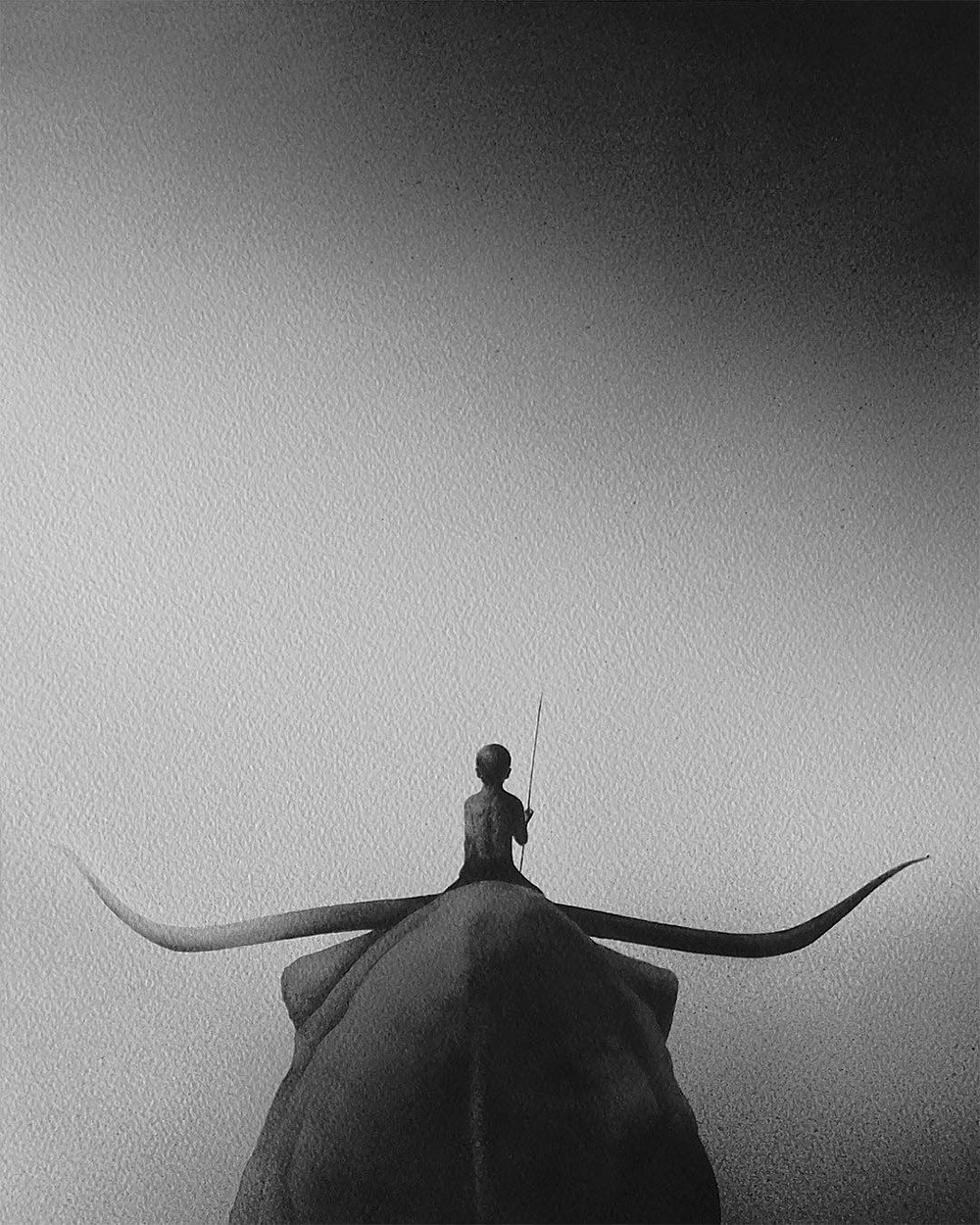 黑白水彩手繪裝飾畫(huà)，孩子與野獸