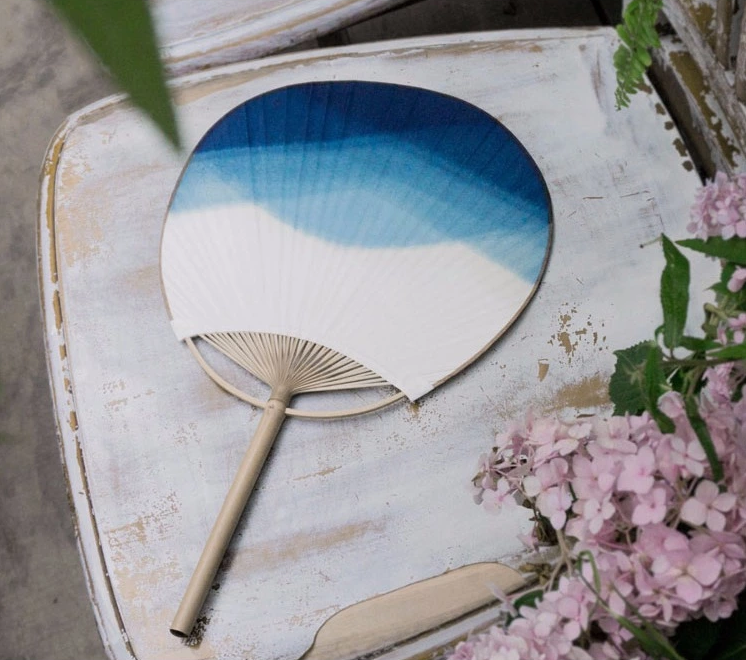 藍(lán)染福連文苑團(tuán)扇，古風(fēng)古典中式手工扇子