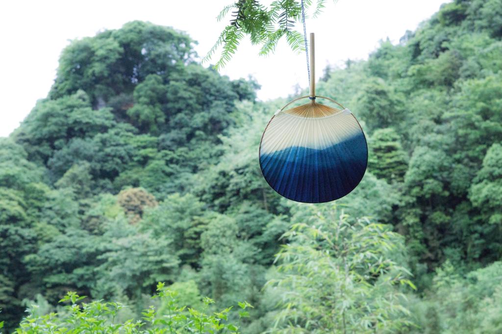 藍(lán)染福連文苑團(tuán)扇，古風(fēng)古典中式手工扇子