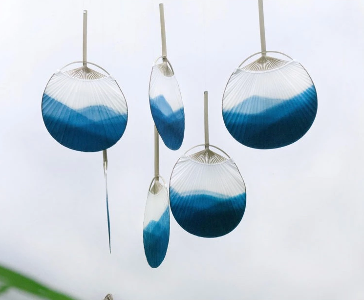 藍(lán)染福連文苑團(tuán)扇，古風(fēng)古典中式手工扇子